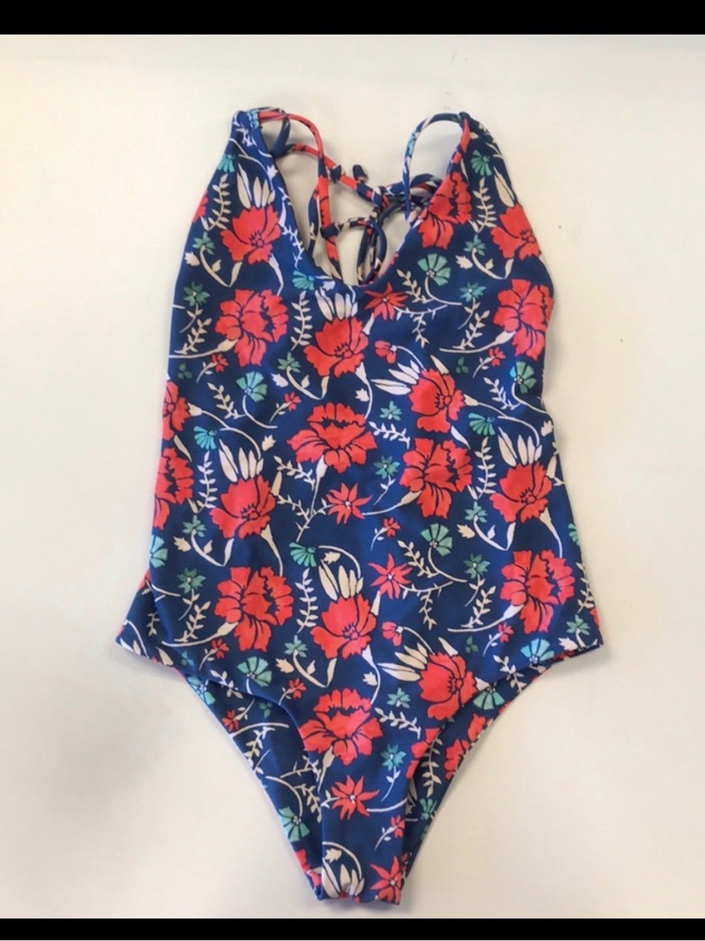 Tori Praver Swimwear Navy Floral One-Piece Swimsuit with Red Flowers